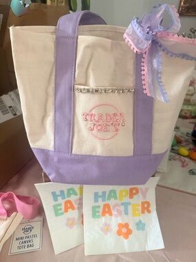 Trader Joe's Lilac/Cream Mini Tote Bag custom @blingqueendee & Swarovski stones
